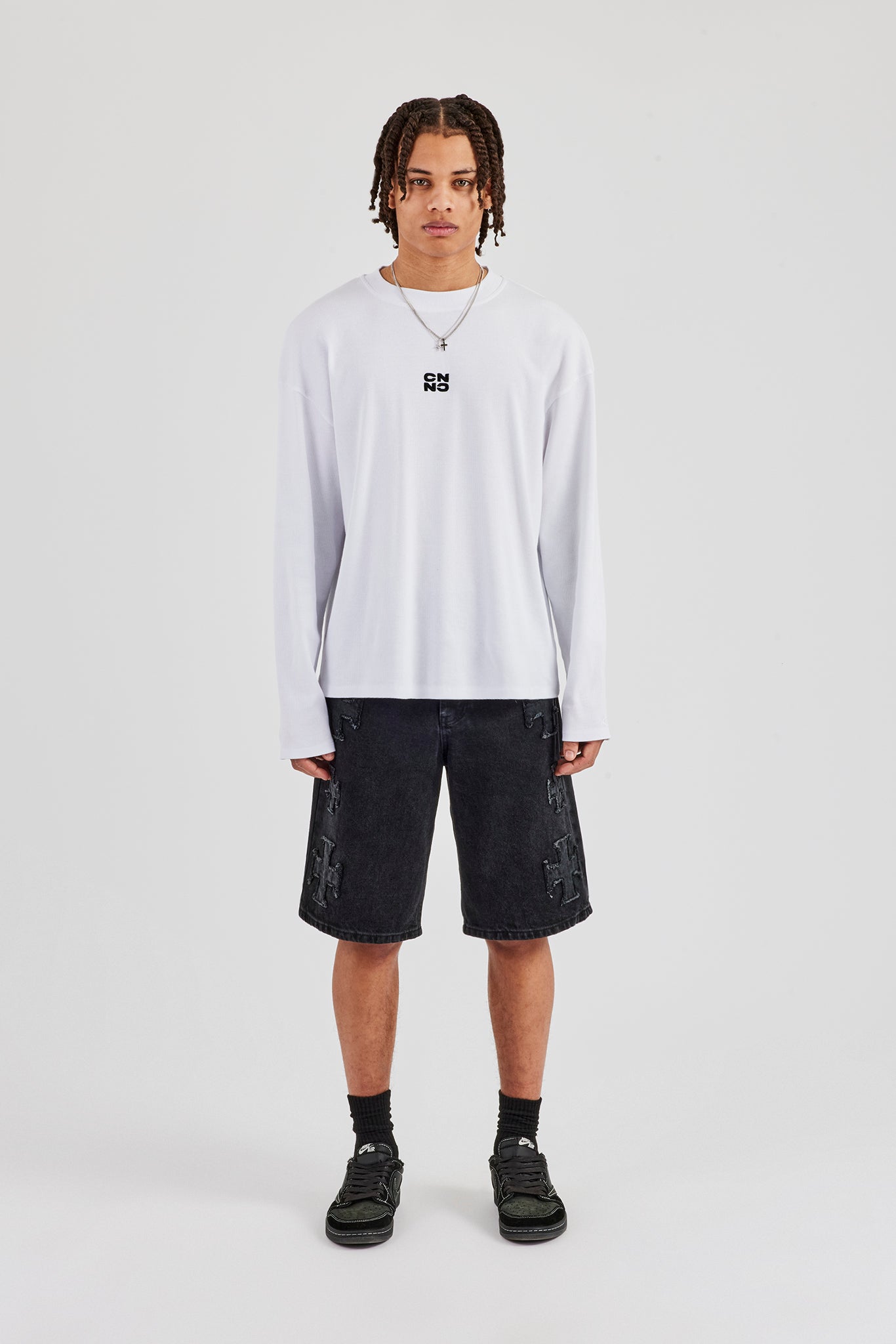 Raw Edge Applique Motif Jort - Washed Black