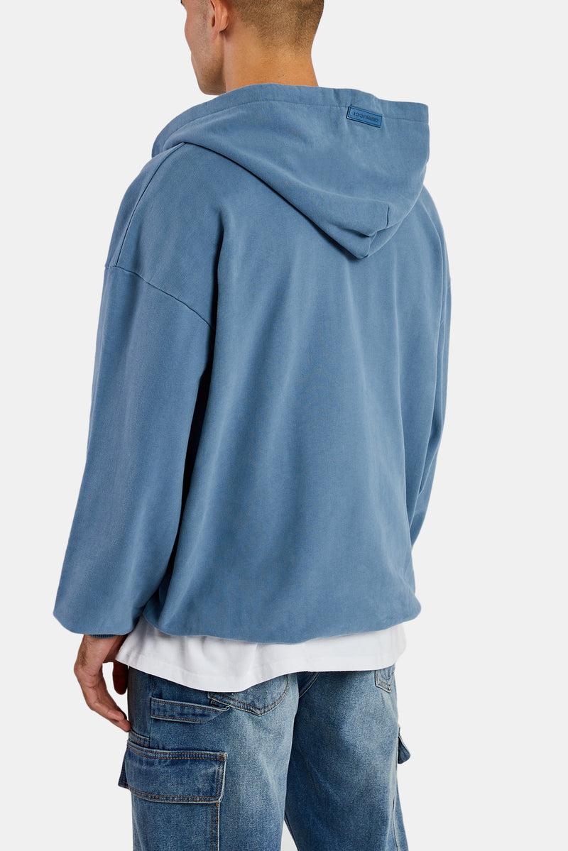 Oversized Zip Through Hoodie - Steel Blue