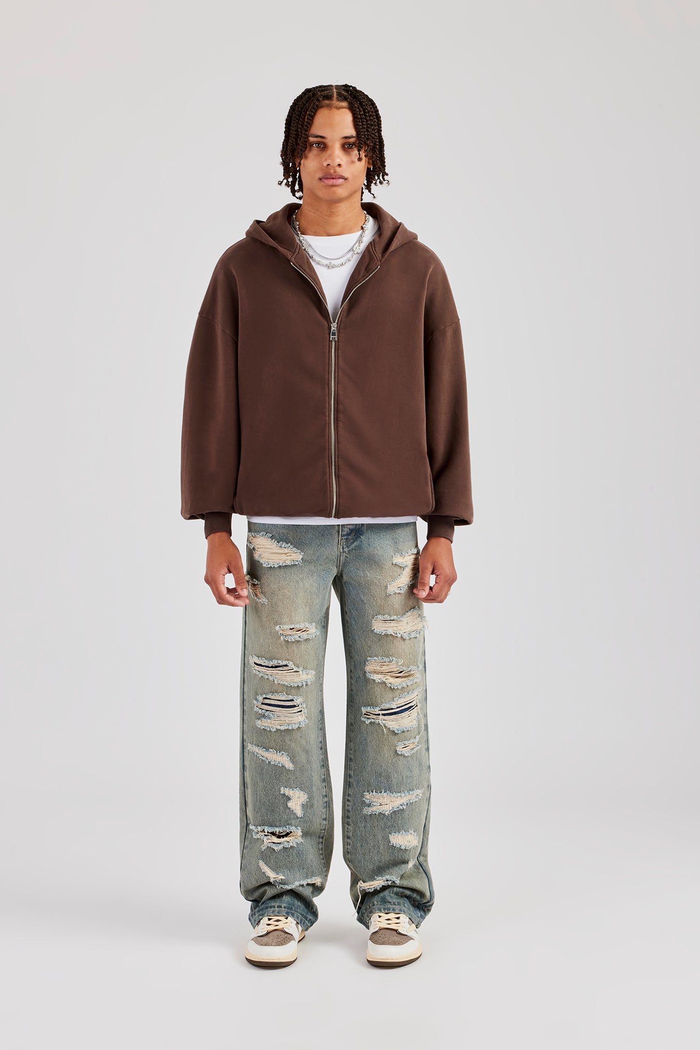 Zip Through Hoodie - Chocolate | Mens Hoodies & Sweats | Shop Zip