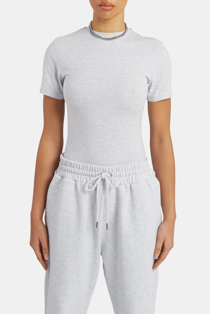 Kurzarm-Top – Hellgrau meliert