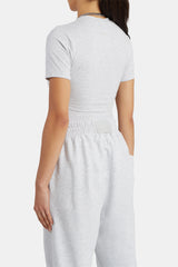 Kurzarm-Top – Hellgrau meliert