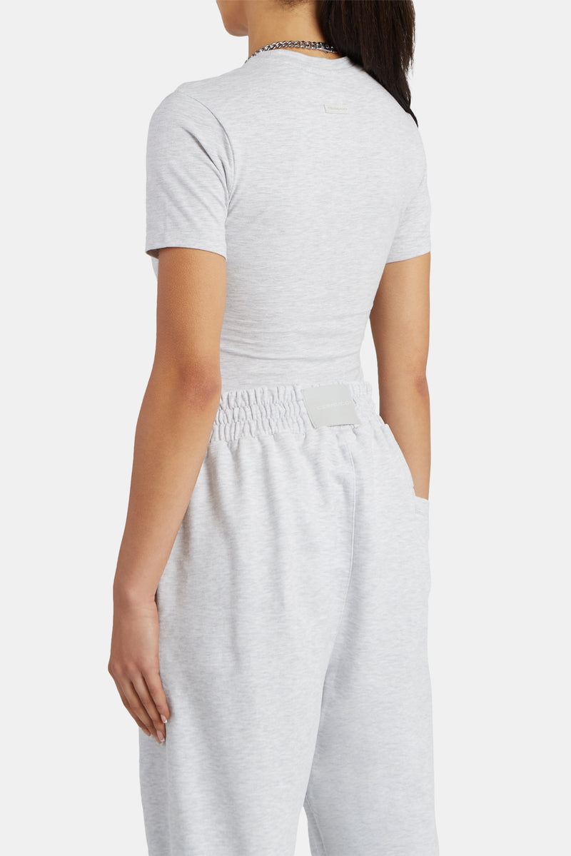 Kurzarm-Top – Hellgrau meliert