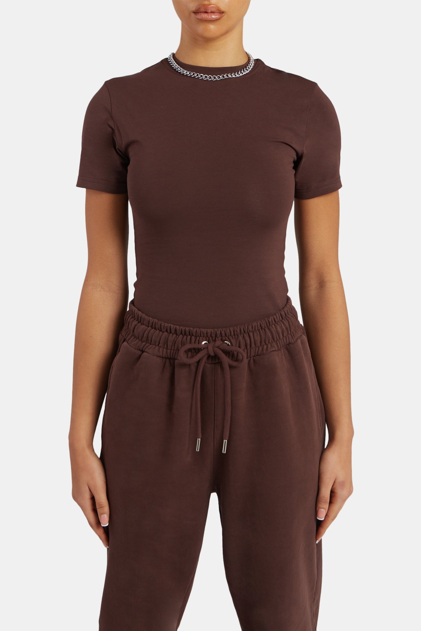 Kurzarm-Top - Kastanie