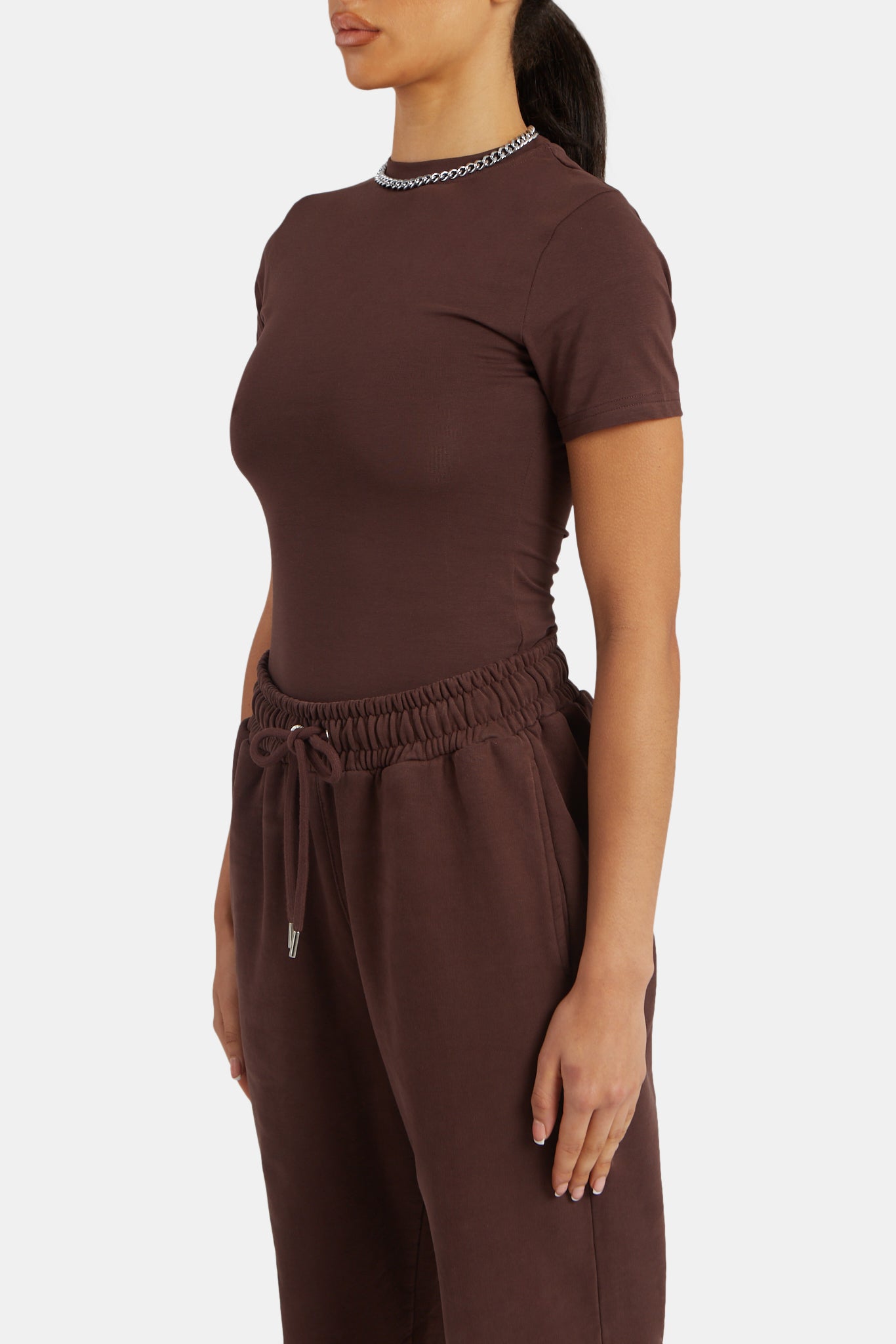 Kurzarm-Top - Kastanie