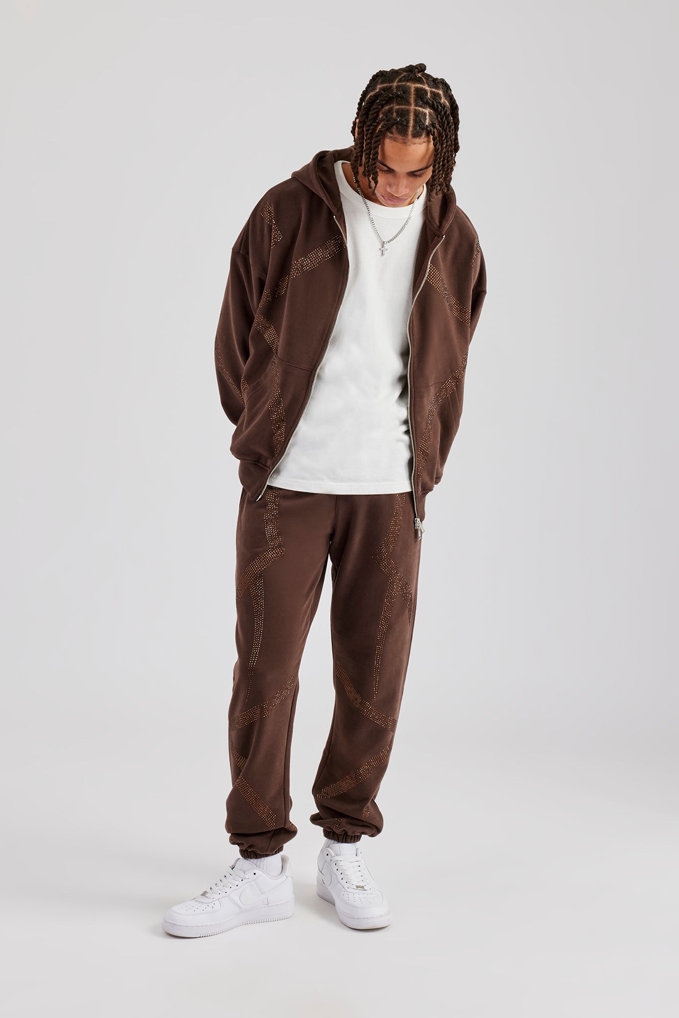 Men Rhinestone Track Suits Rhinestone Cross Zip Through Tracksuit - Brown | Mens Sets | Shop ...