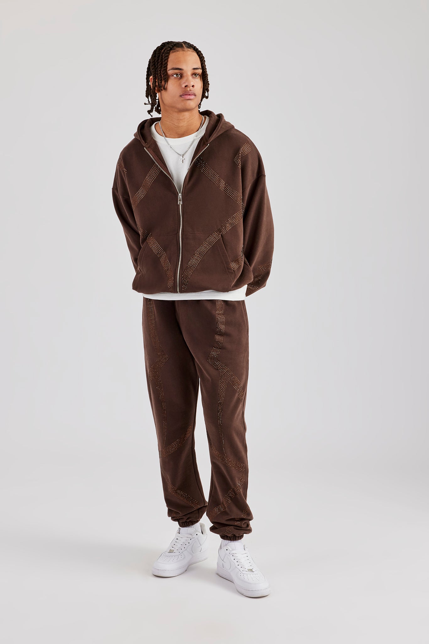 Men Rhinestone Track Suits Rhinestone Cross Zip Through Tracksuit - Brown | Mens Sets | Shop ...