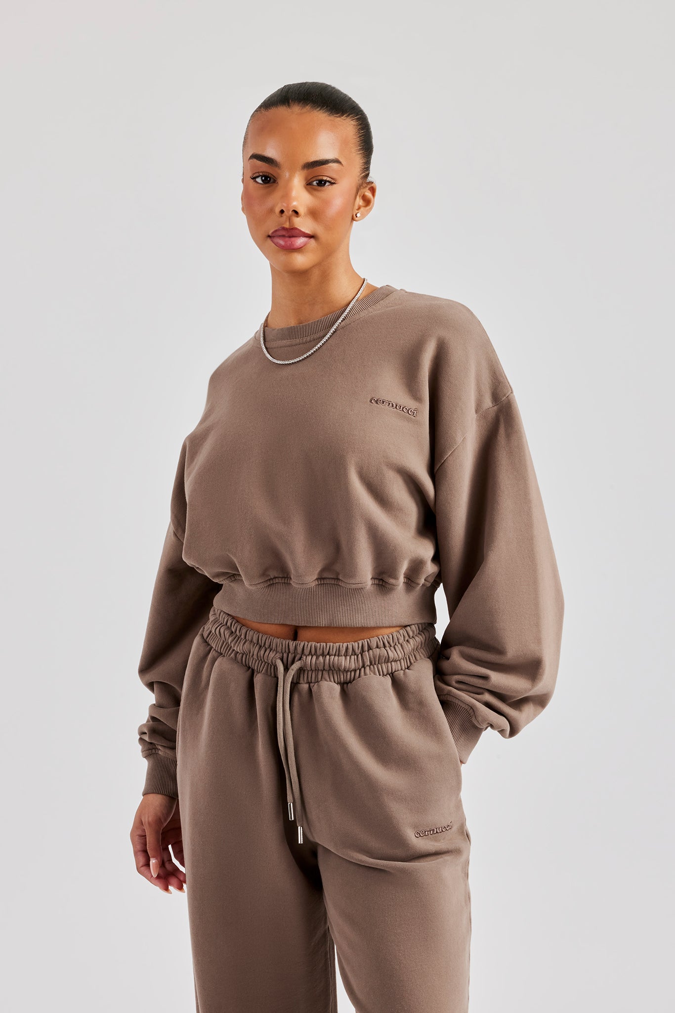 Cernucci Cropped Sweatshirt - Taupe | Womens Hoodies & Sweats