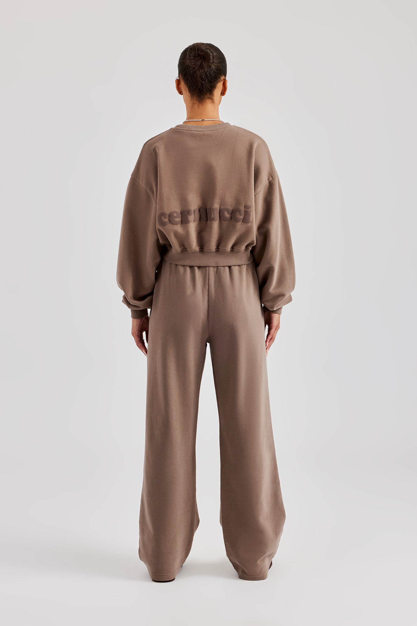 Cernucci Cropped Sweater & Wide Leg Jogger - Taupe