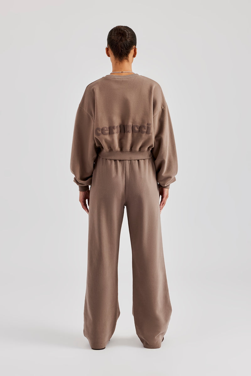 Cernucci Cropped Sweater & Wide Leg Jogger - Taupe