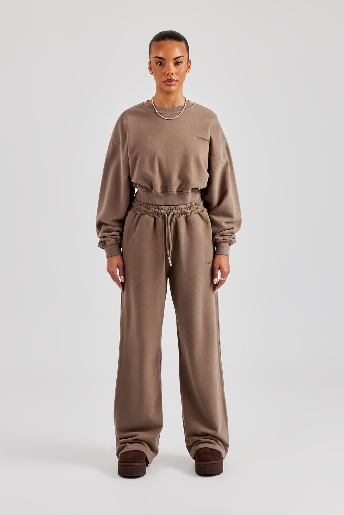 Cernucci Cropped Sweater & Wide Leg Jogger - Taupe