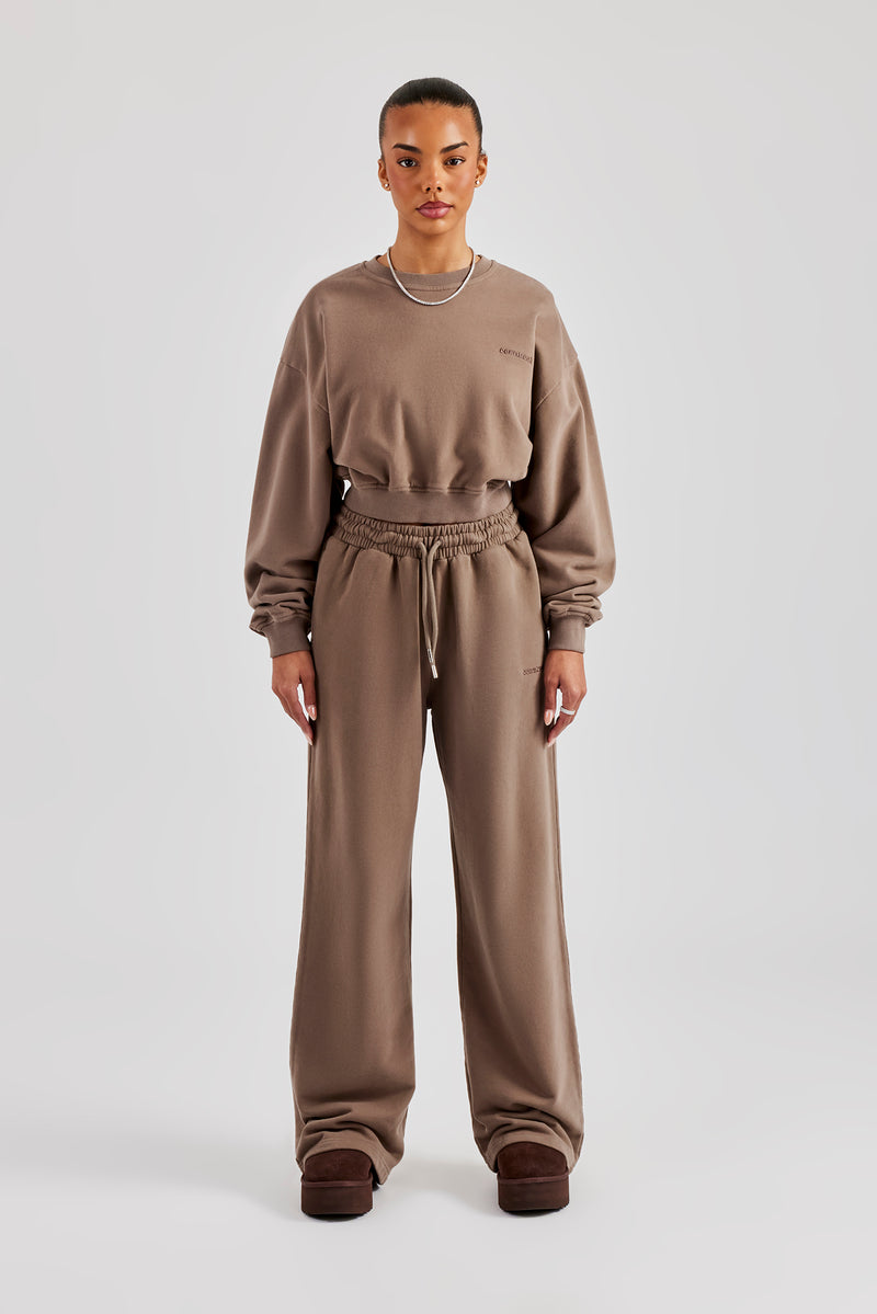 Cernucci Cropped Sweater & Wide Leg Jogger - Taupe