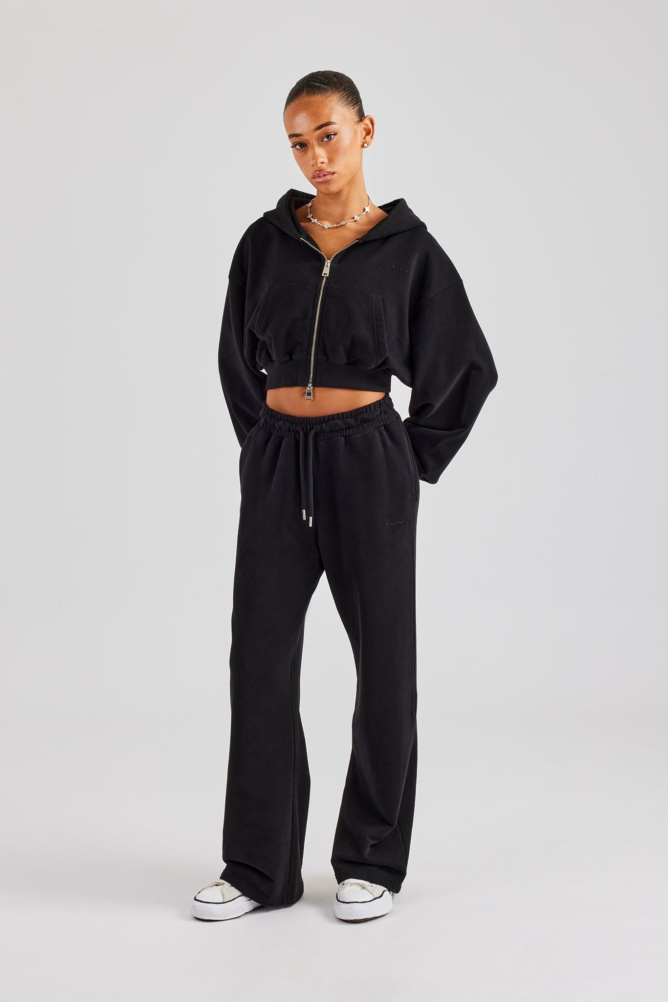 Pants Cropped Zip Hoodie And Jogger Set Custom Women' S Piece Set