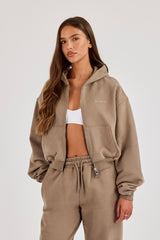 Cernucci Cropped Zip Through Hoodie - Taupe