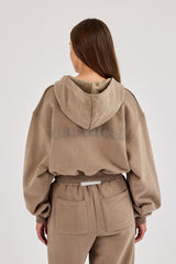 Cernucci Cropped Zip Through Hoodie - Taupe