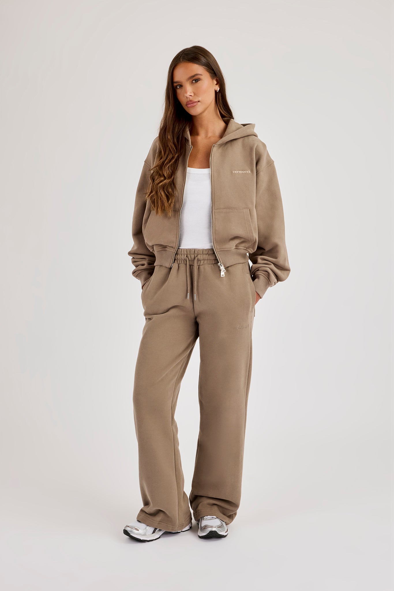 Cernucci Cropped Zip Through Tracksuit - Taupe