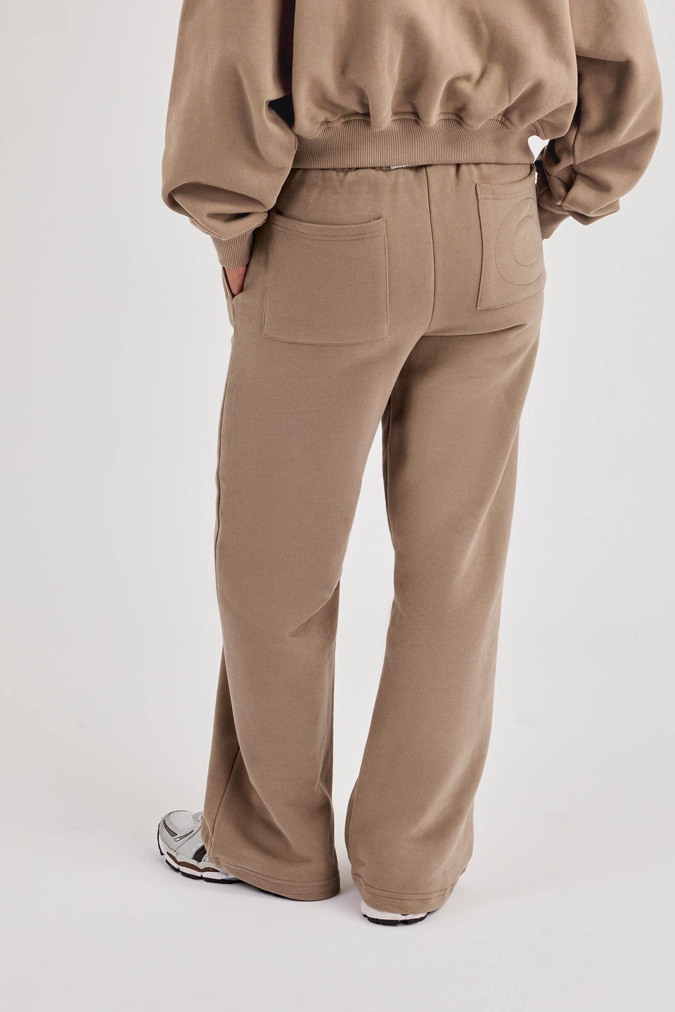 Embroidered Wide Leg Jogger - Taupe