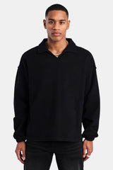 Long Sleeve Collared Sweatshirt - Black
