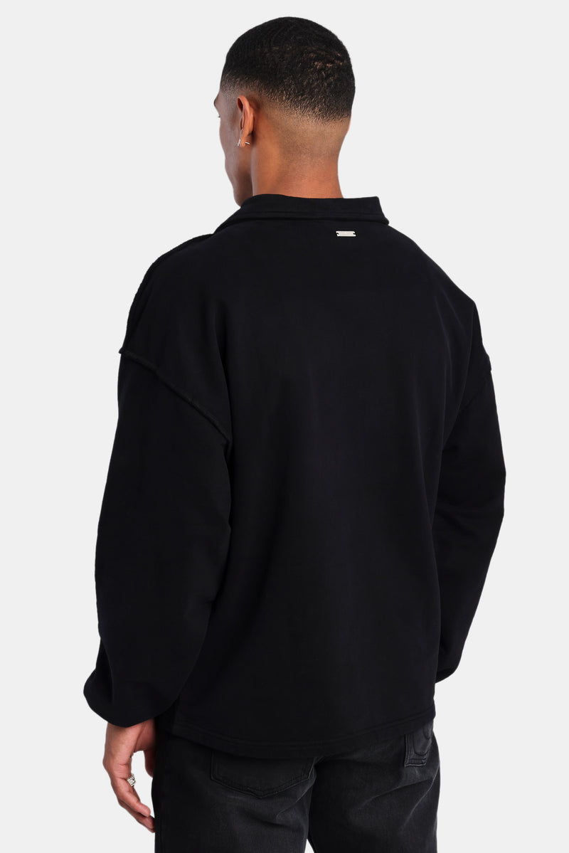 Long Sleeve Collared Sweatshirt - Black