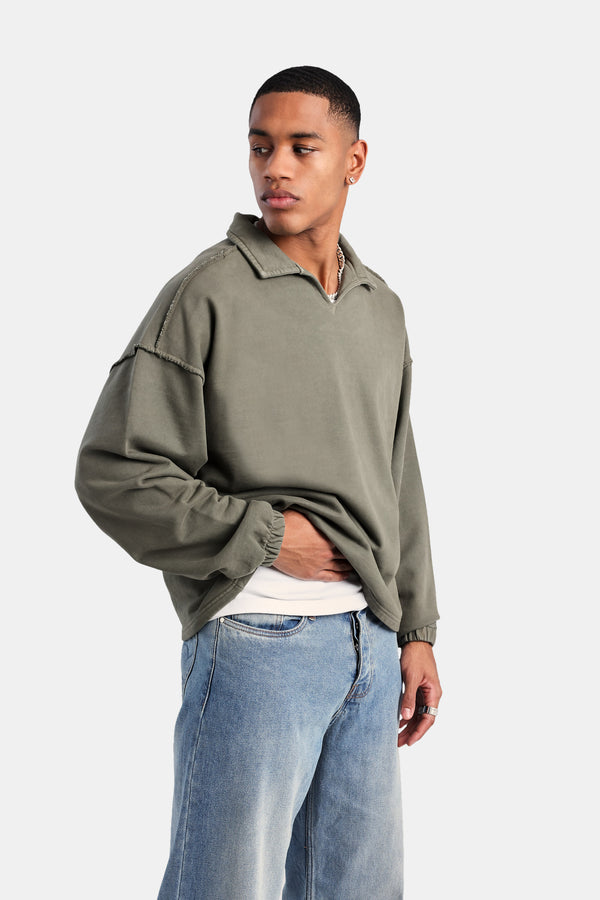 Long Sleeve Collared Sweatshirt - Washed Green
