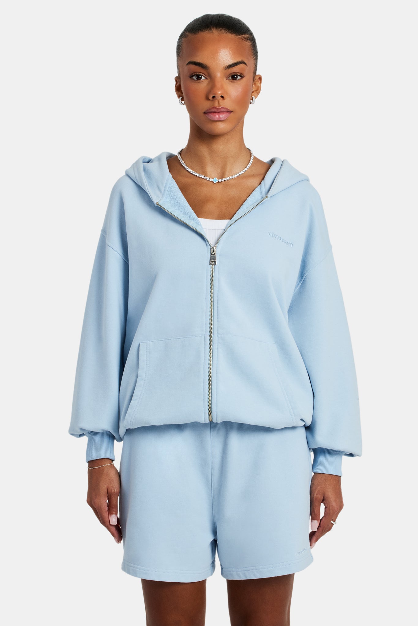 Cernucci Zip Through Hoodie - Light Blue