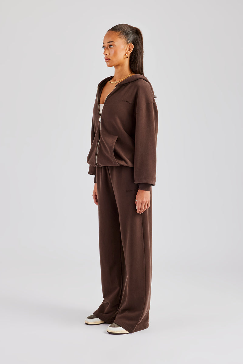 Womens Zip Through Hoodie and Jogger Set Chocolate Womens Sets