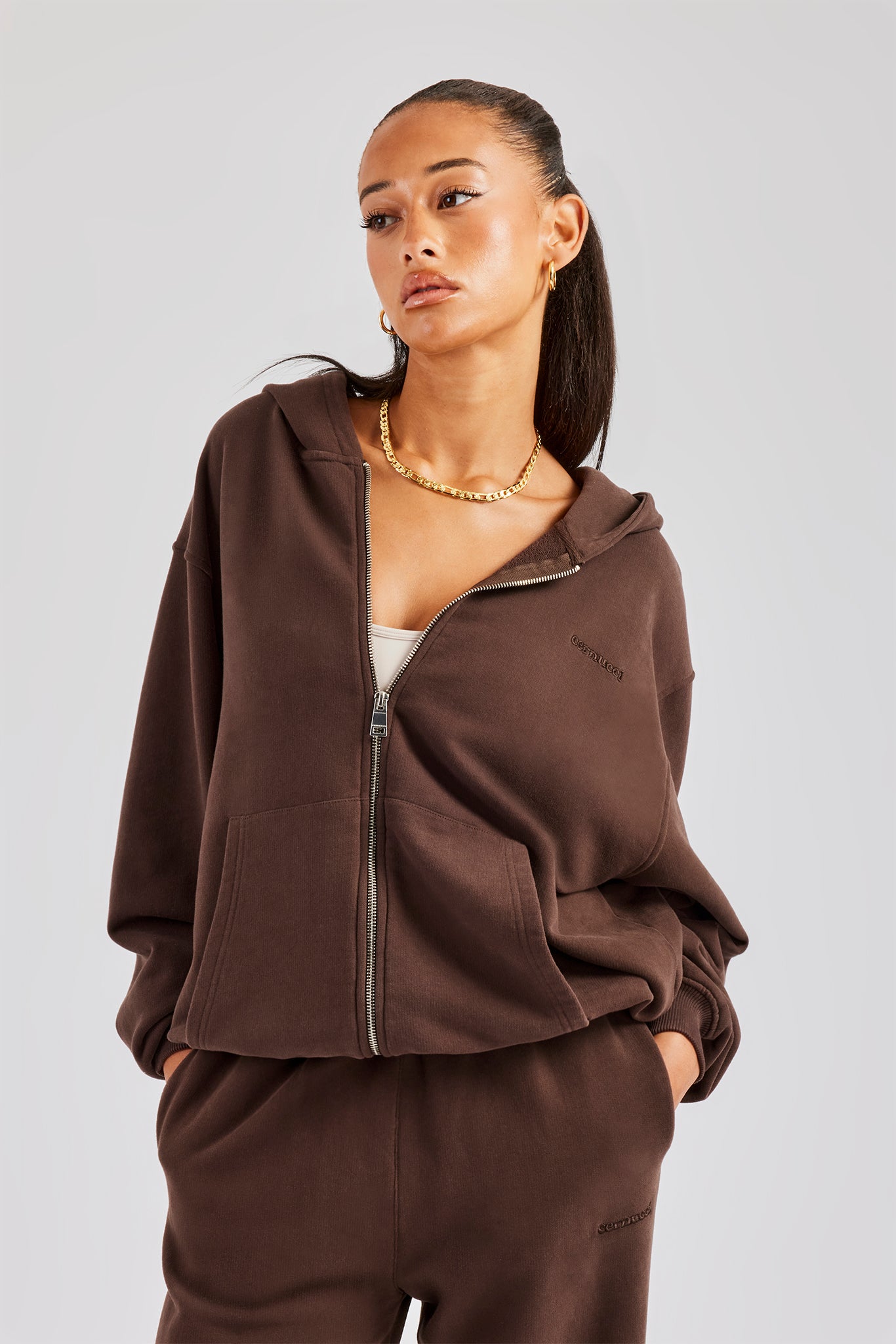 Womens Zip Through Hoodie - Chocolate | Womens Hoodies & Sweats
