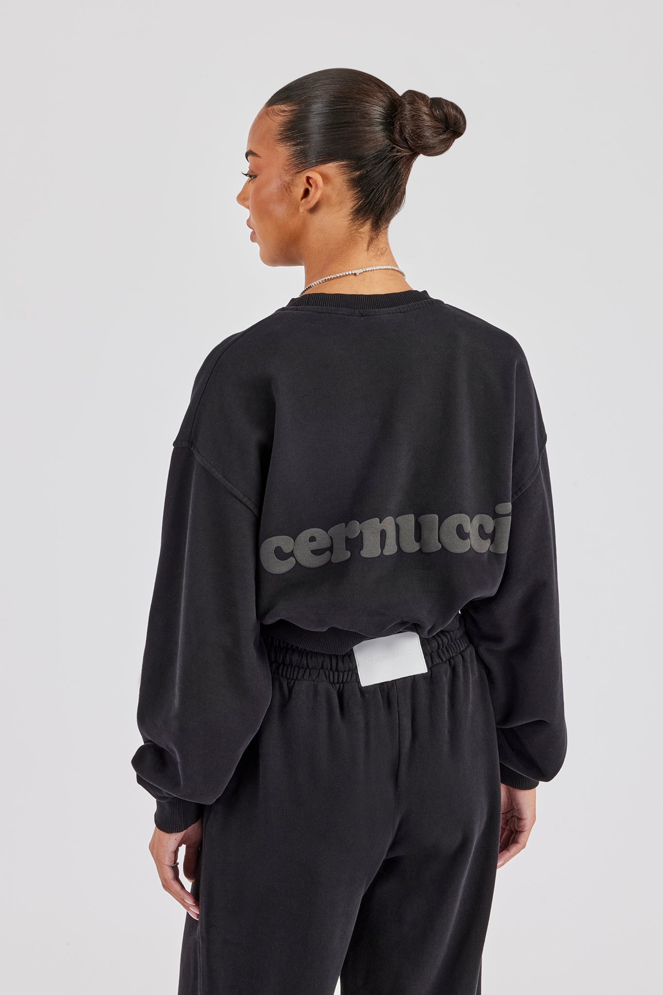 Cernucci Limited Sweatshirt und Jogginghose mit weitem Bein – Schwarz
