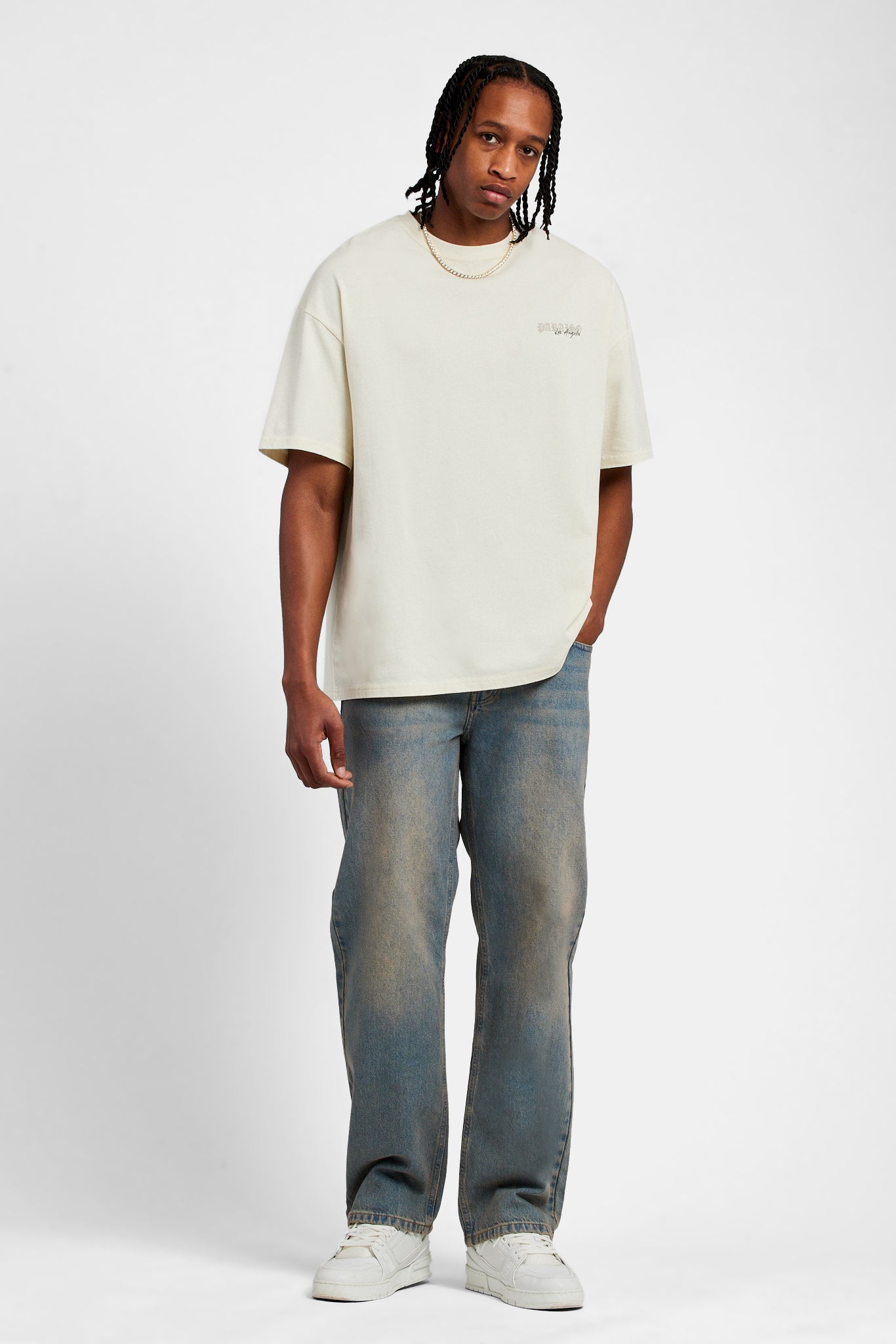 Relaxed Rhinestone Pocket Detail Jeans - Antique Wash | Mens Denim