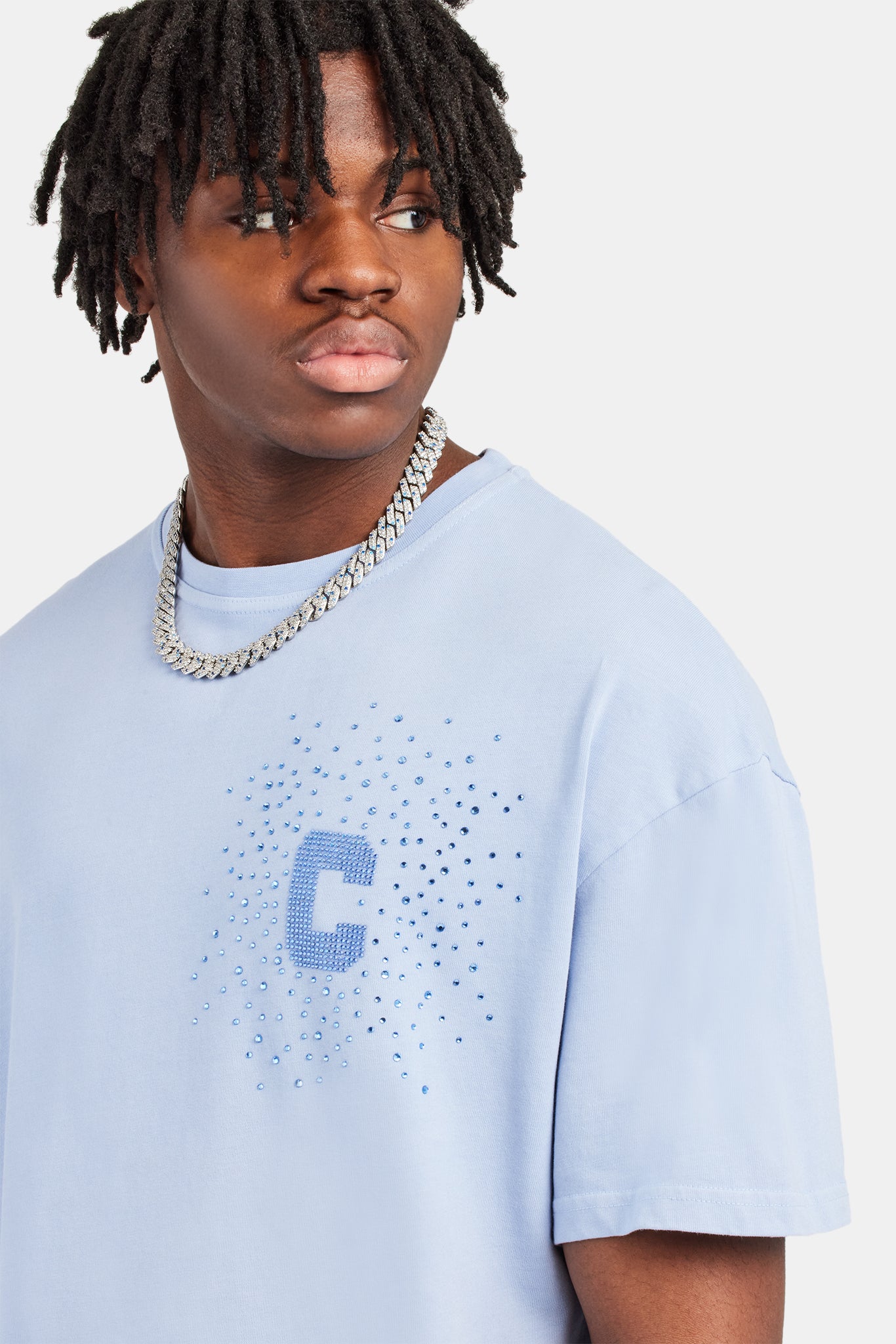 Oversized C Rhinestone T-Shirt - WASHED LILAC | Mens Tees & Vests