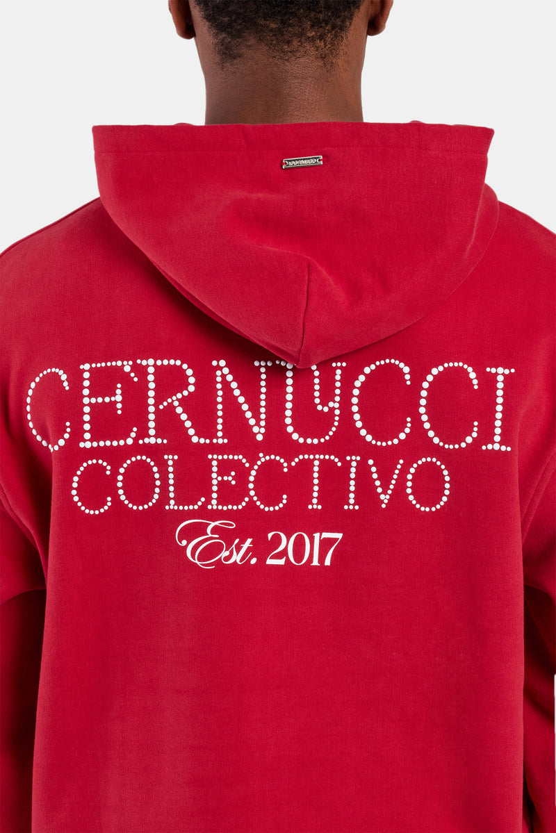 Cernucci Pearl Embellished Hoodie - Red