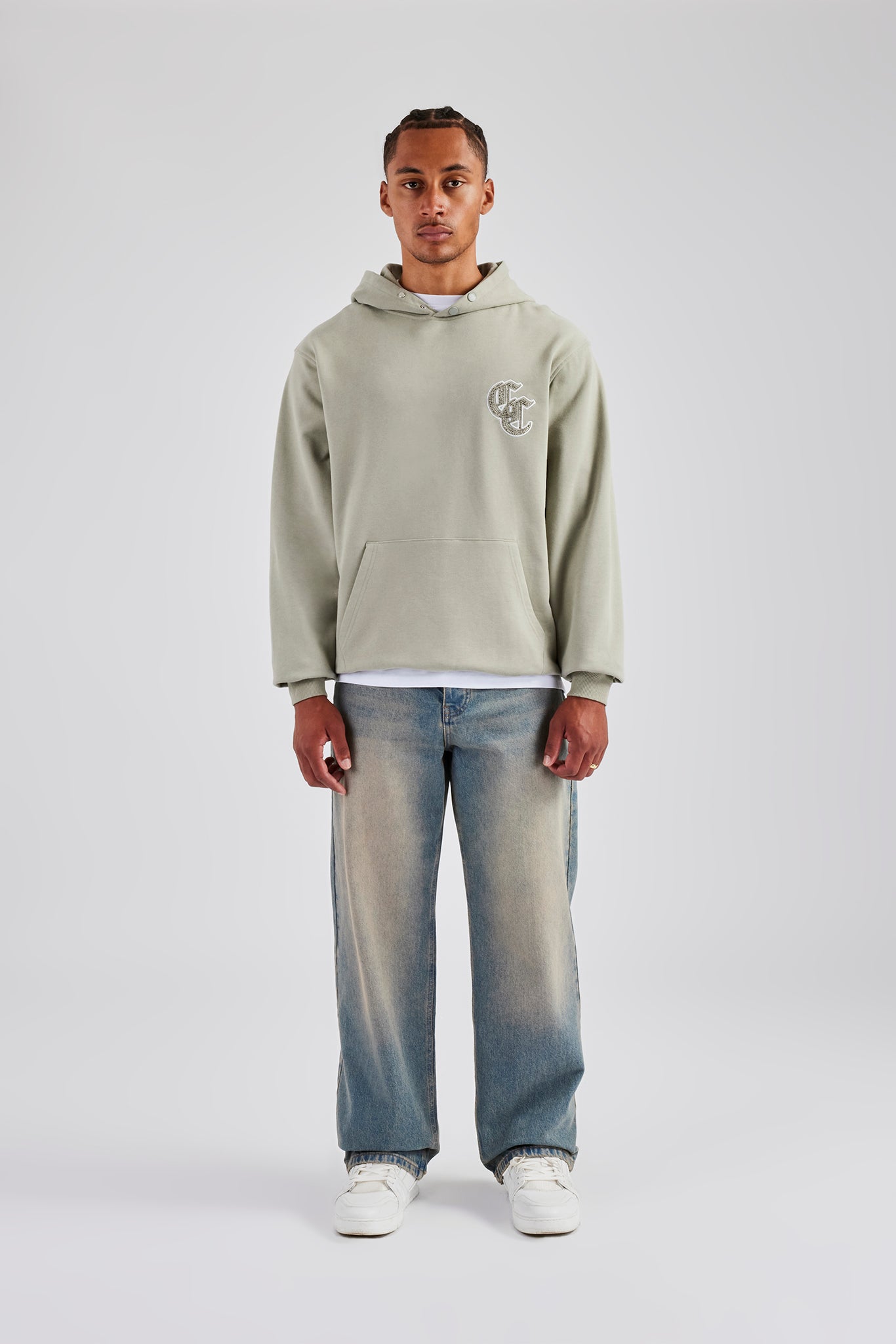 Gothic C Strass Hoodie - Salbeigrün