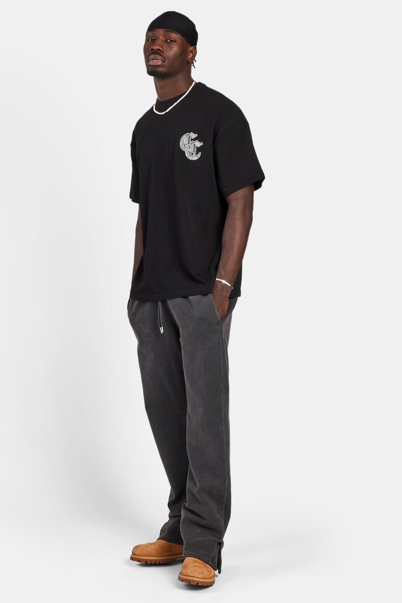 Gothic C Strass Oversize T-Shirt - Schwarz