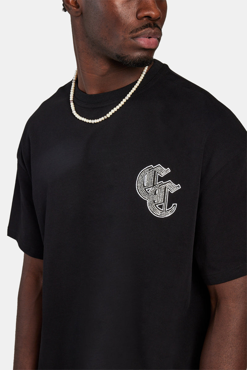 Gothic C Diamante Oversized T-Shirt - Black