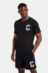 Set aus T-Shirt und Shorts mit C-Verzierung - Schwarz