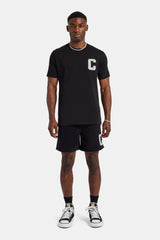 Set aus T-Shirt und Shorts mit C-Verzierung - Schwarz