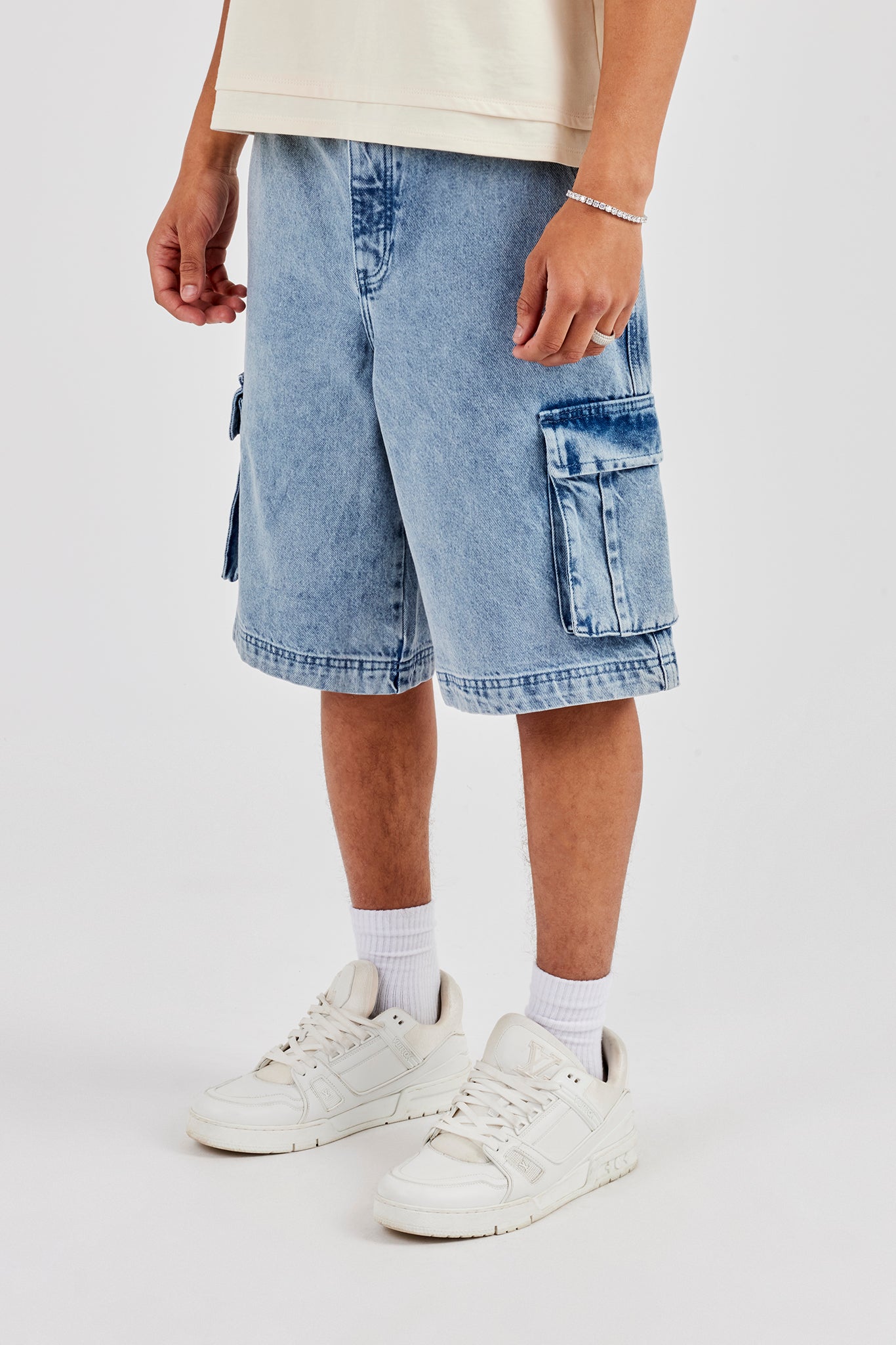 Denim Cargo Bermuda Jort - Light Blue