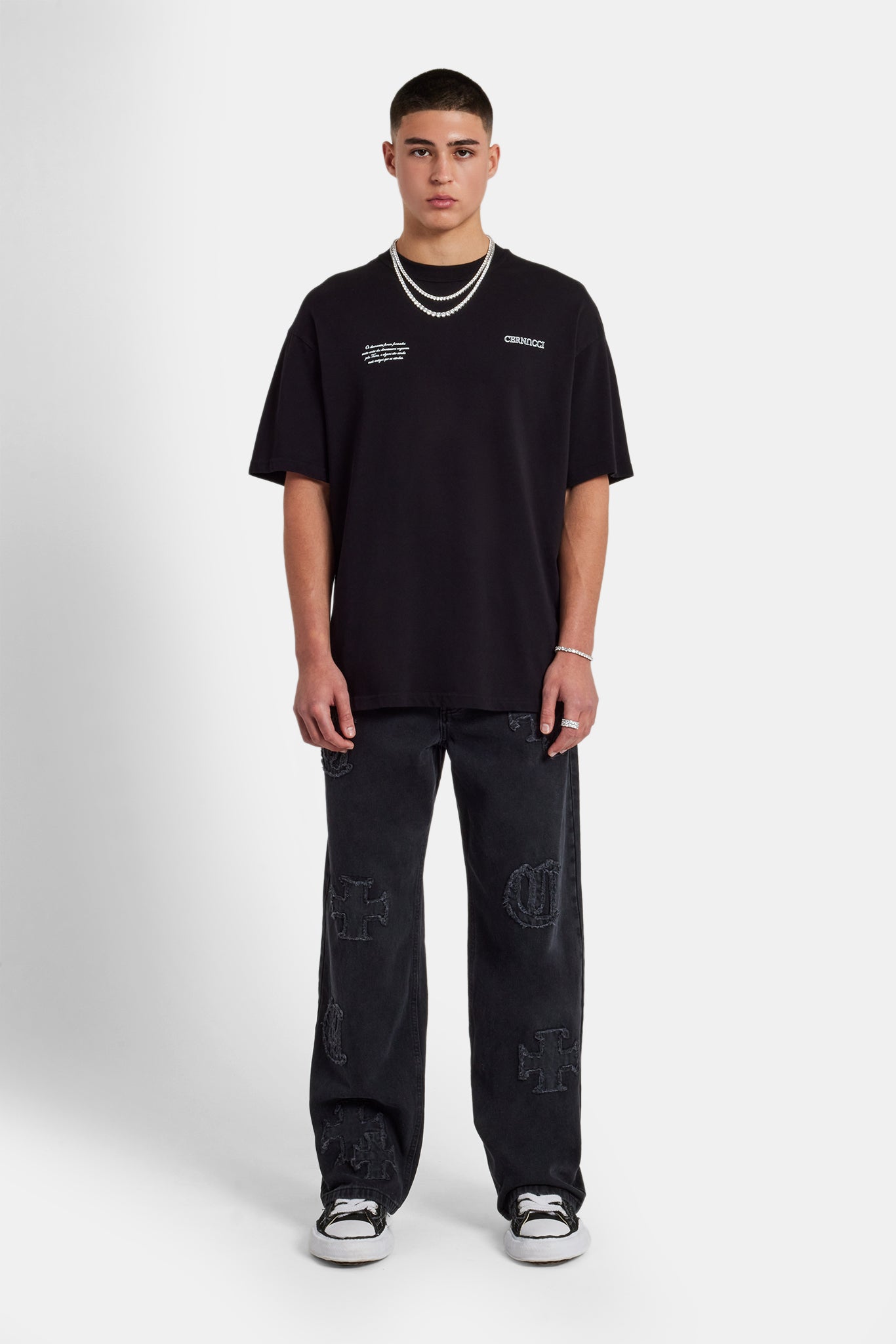 Oversize-T-Shirt mit Cherub-Schriftzug - Schwarz