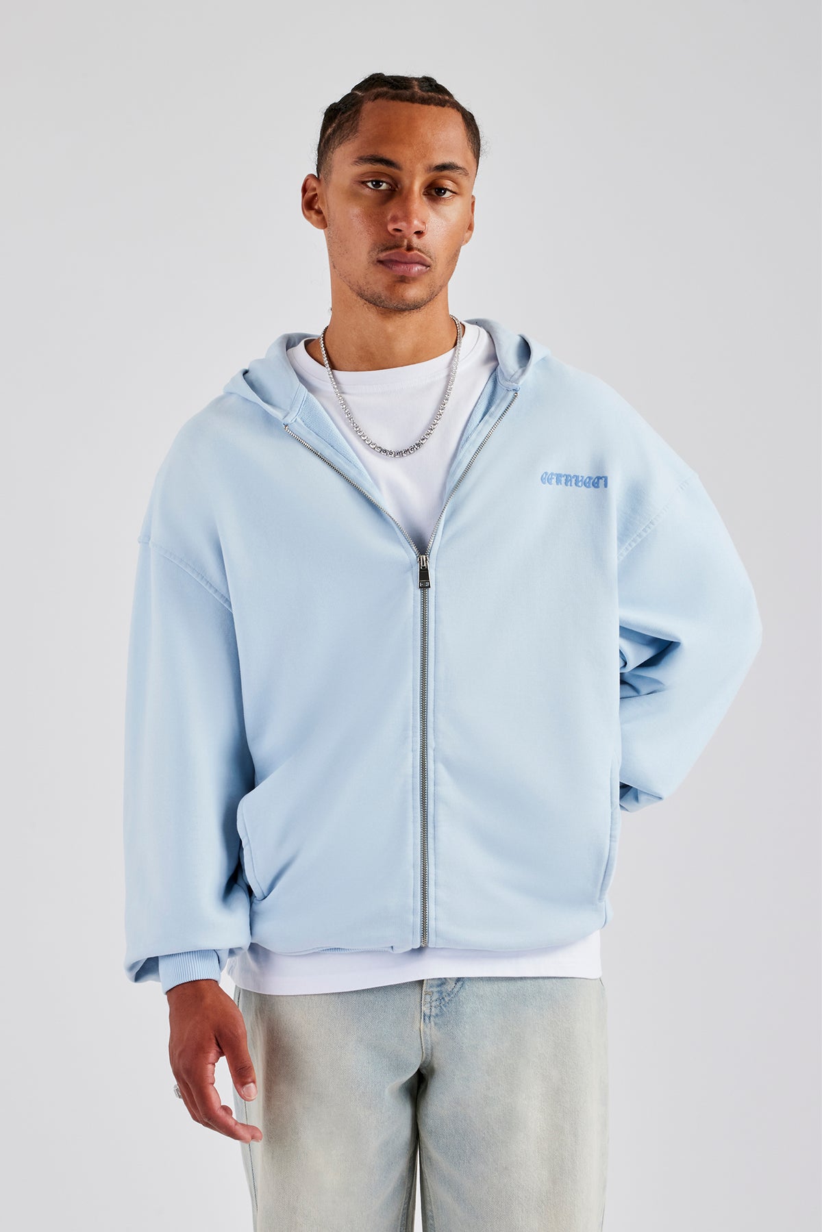 Cherub Text Zip Hoodie - Light Blue | Mens Hoodies & Sweats | Shop 