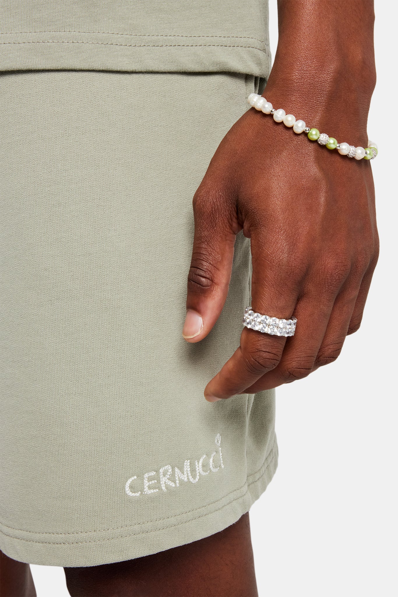 Jersey-Shorts mit Logo-Stickerei – Salbeigrün