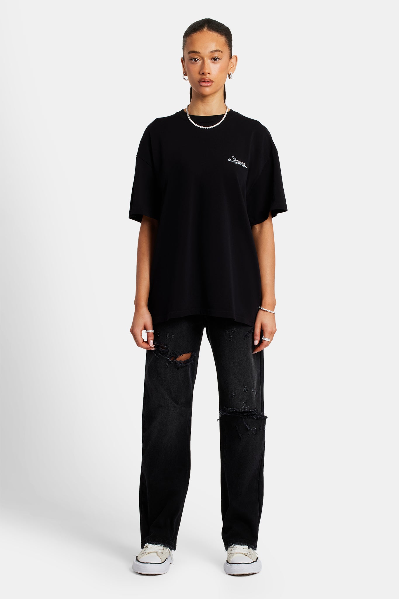 Womens California Text Oversized T-Shirt - Black | Womens Tees