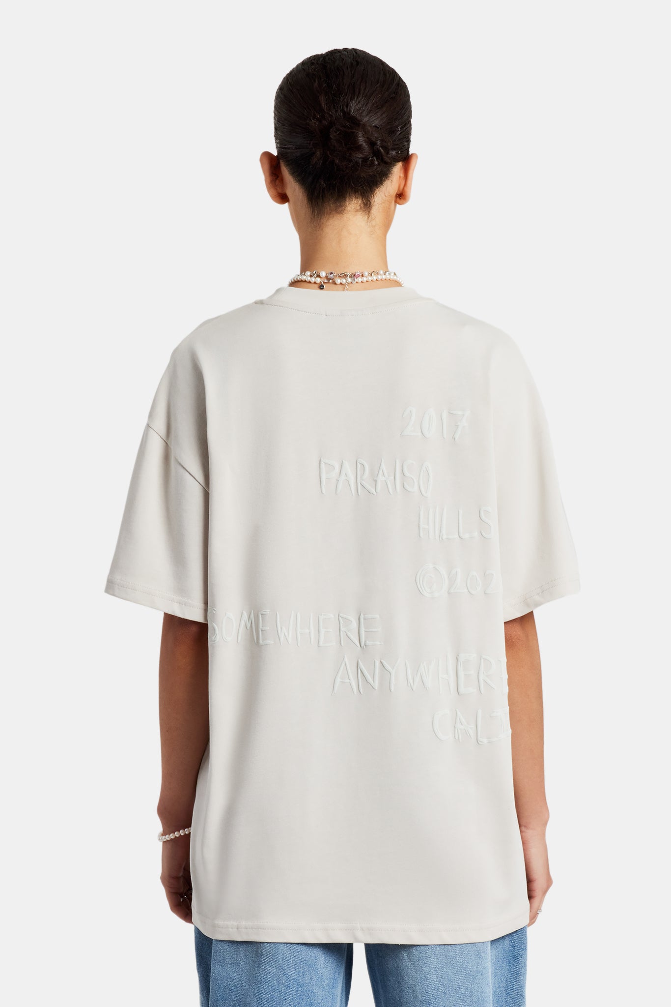 Oversize-T-Shirt mit Parasio Hills-Text für Damen – Stein