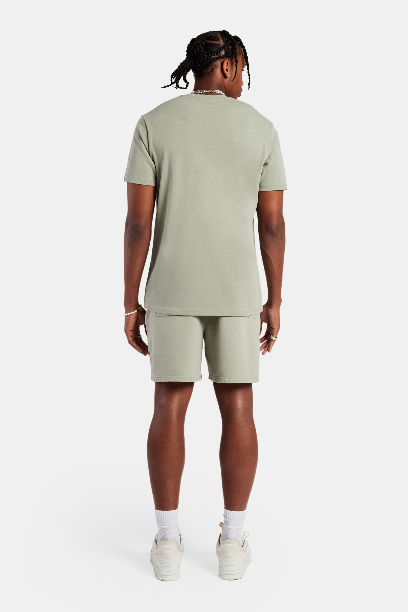 Set aus T-Shirt und Shorts mit Logo-Stickerei – Salbeigrün