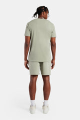 Set aus T-Shirt und Shorts mit Logo-Stickerei – Salbeigrün