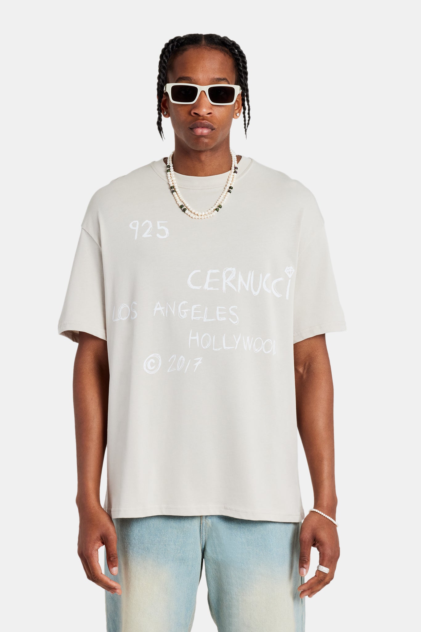 Cernucci Front Text Oversized T-Shirt - Stone | Mens Tees & Vests
