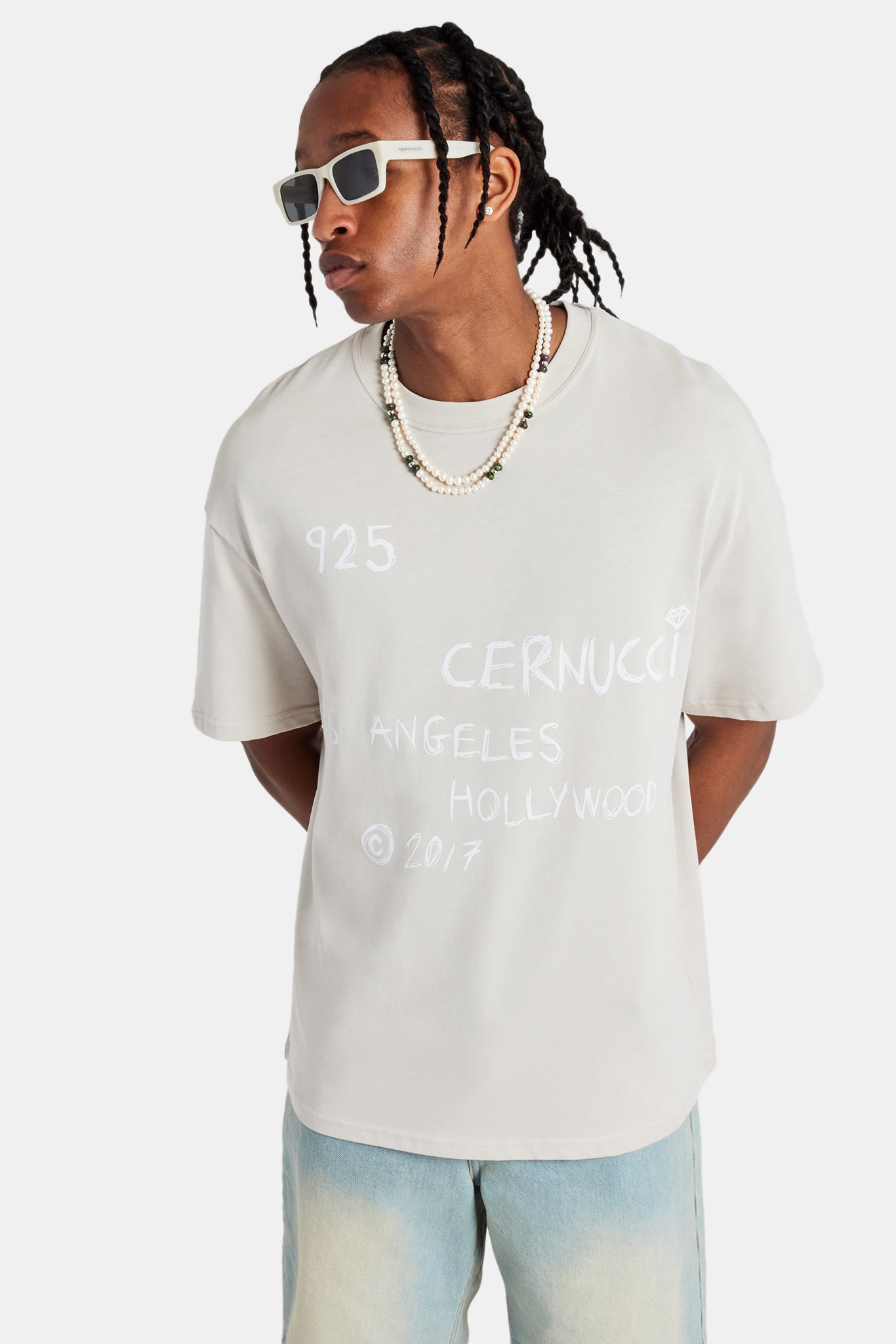 Cernucci Oversize-T-Shirt mit Fronttext - Stein
