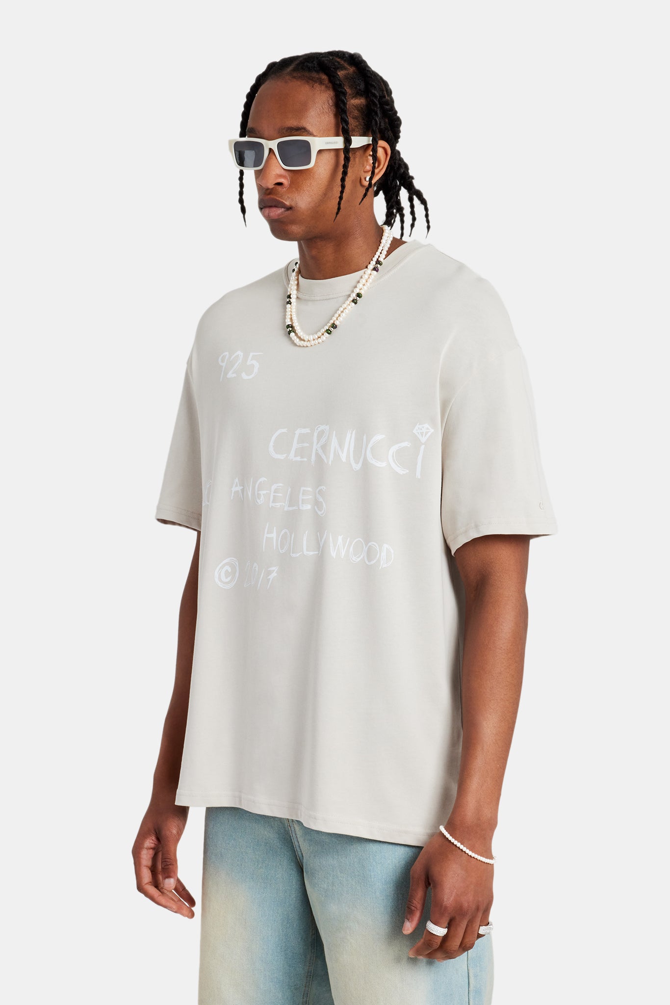 Cernucci Front Text Oversized T-Shirt - Stone | Mens Tees & Vests