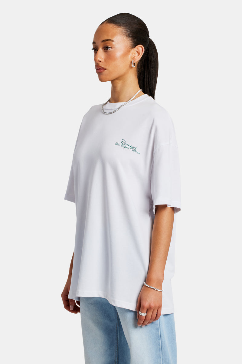 Oversized California Text Print T-Shirt - White