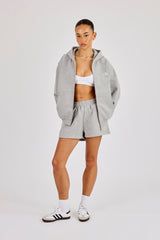C Embroidered Zip Through Hoodie & Short - Grey Marl