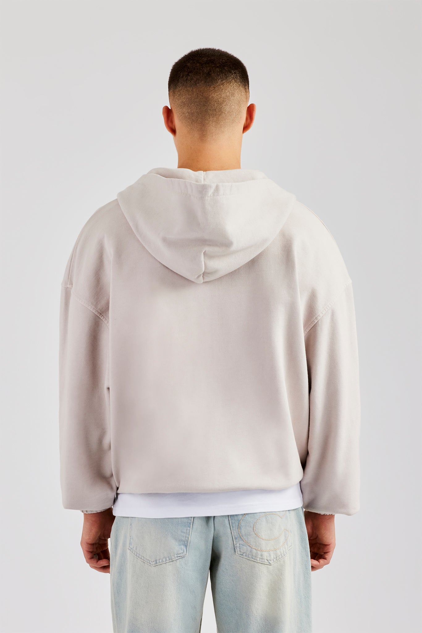 Embroidered Zip Through Hoodie - Washed Stone | Mens Hoodies