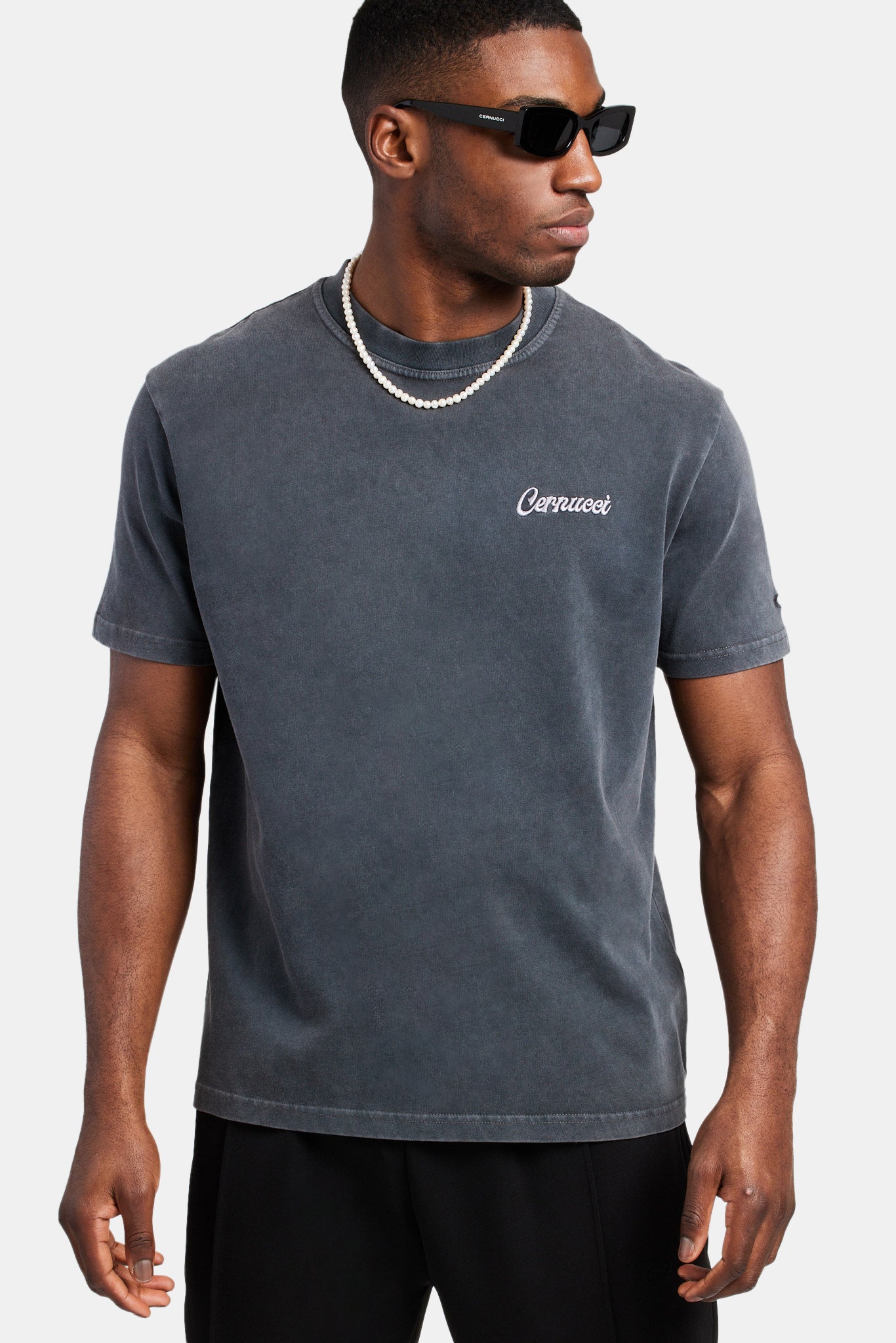Acid Wash Embroidered T-Shirt Charcoal | Mens Tees & Vests | Shop